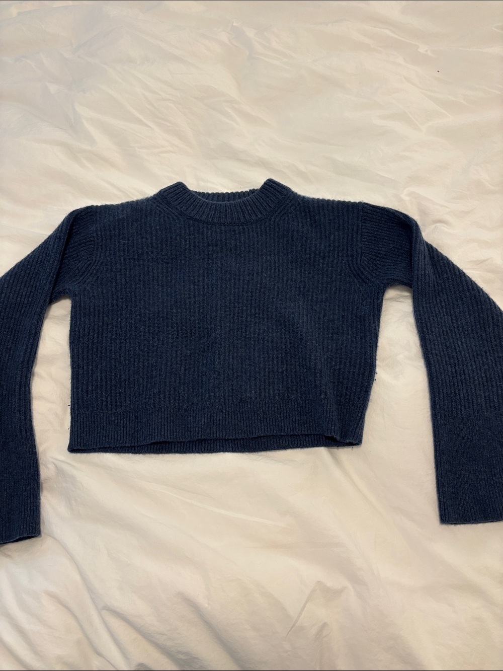 J. Crew Blue Cropped Ribbed Crewneck Cashmere Sweater XS